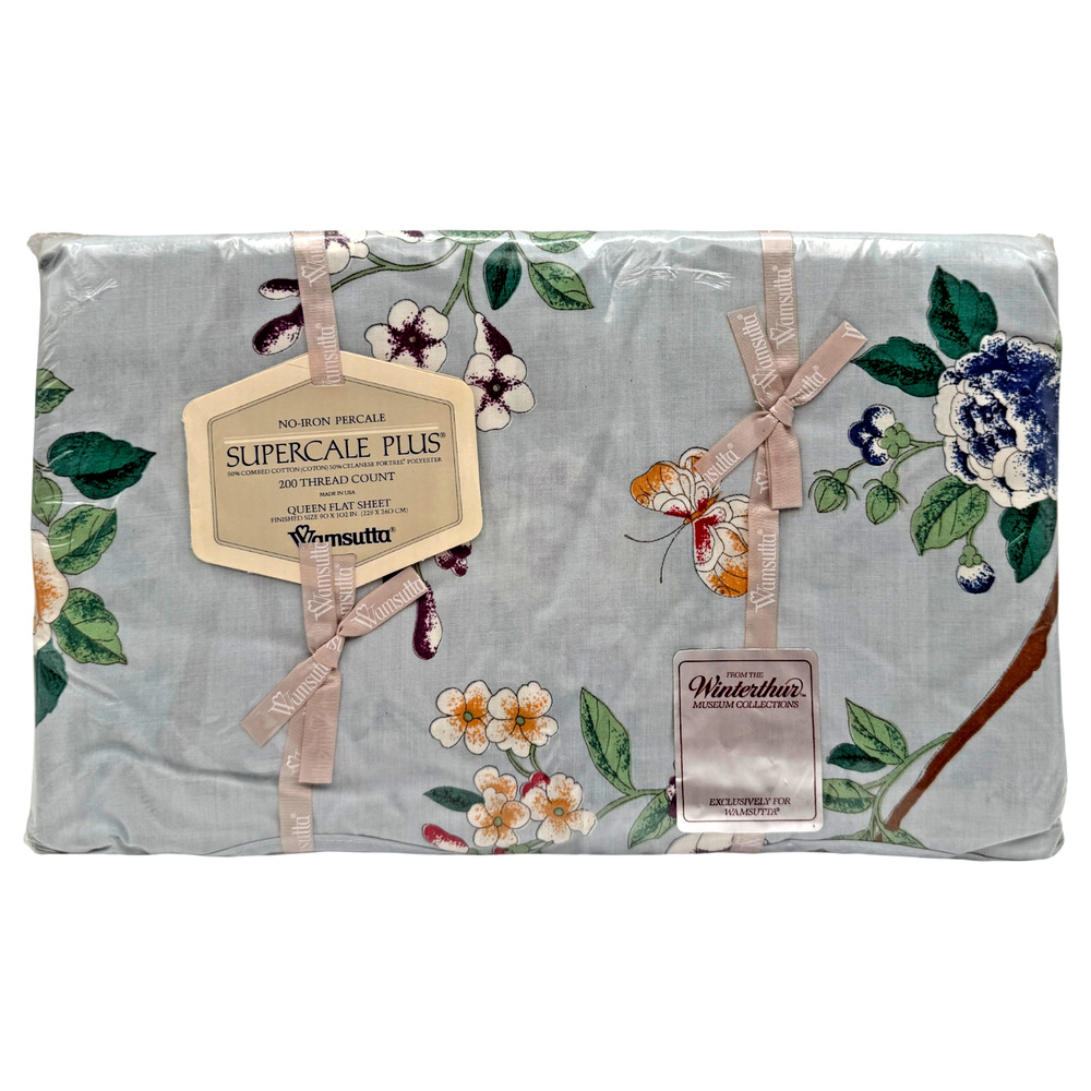 Vintage Wamsutta QUEEN Flat Sheet Peony Garden Winterthur Museum Plus NOS Sealed